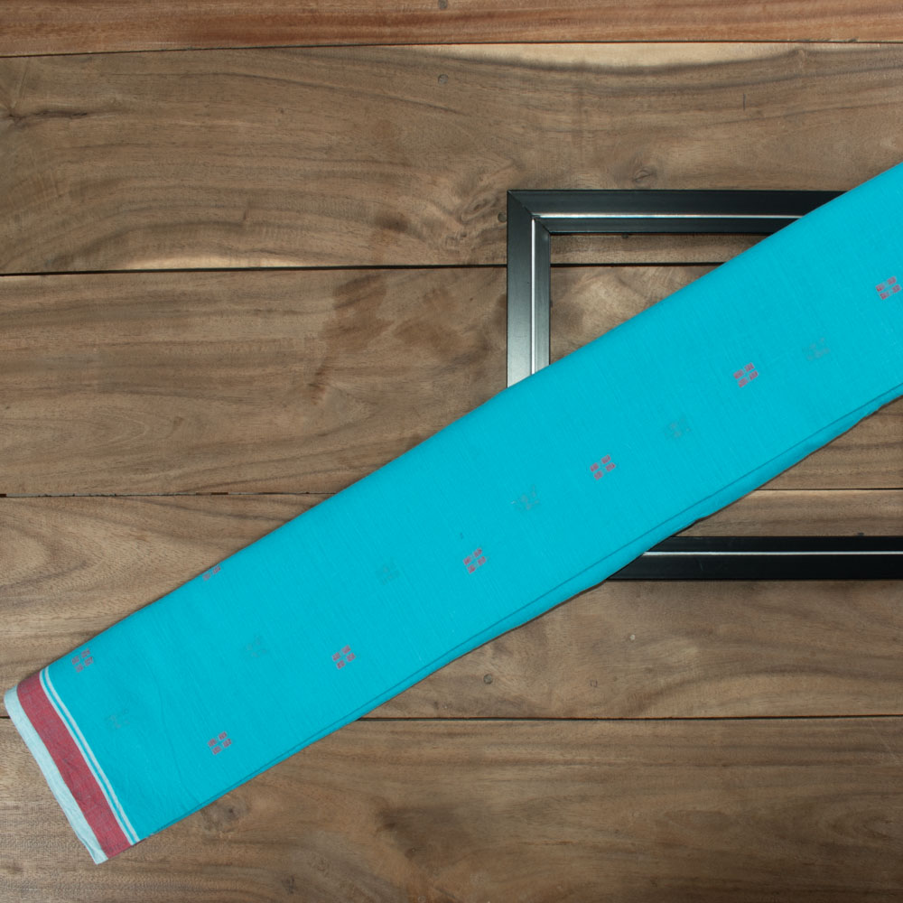 Geometric Blue Jamdani Pure Cotton 56 GSM Fabric
