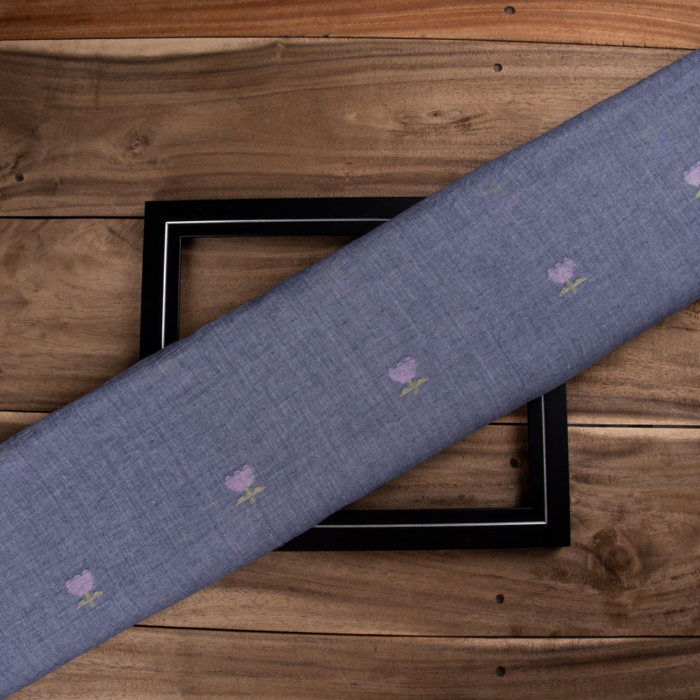 Floral Grey Jamdani Pure Cotton 56 GSM Handwoven Fabric 201
