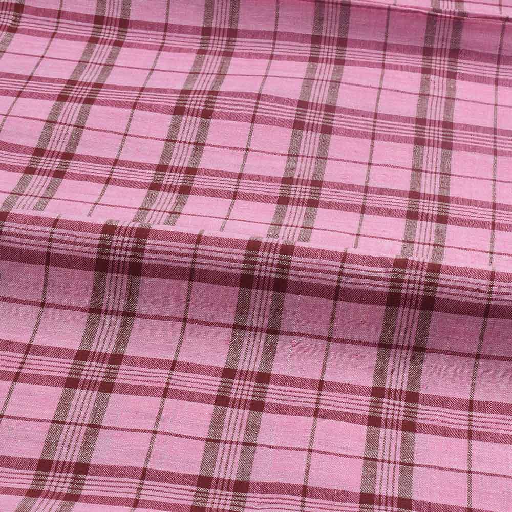 CHECK PINK & BROWN PURE COTTON 102 GSM HANDWOVEN FABRIC
