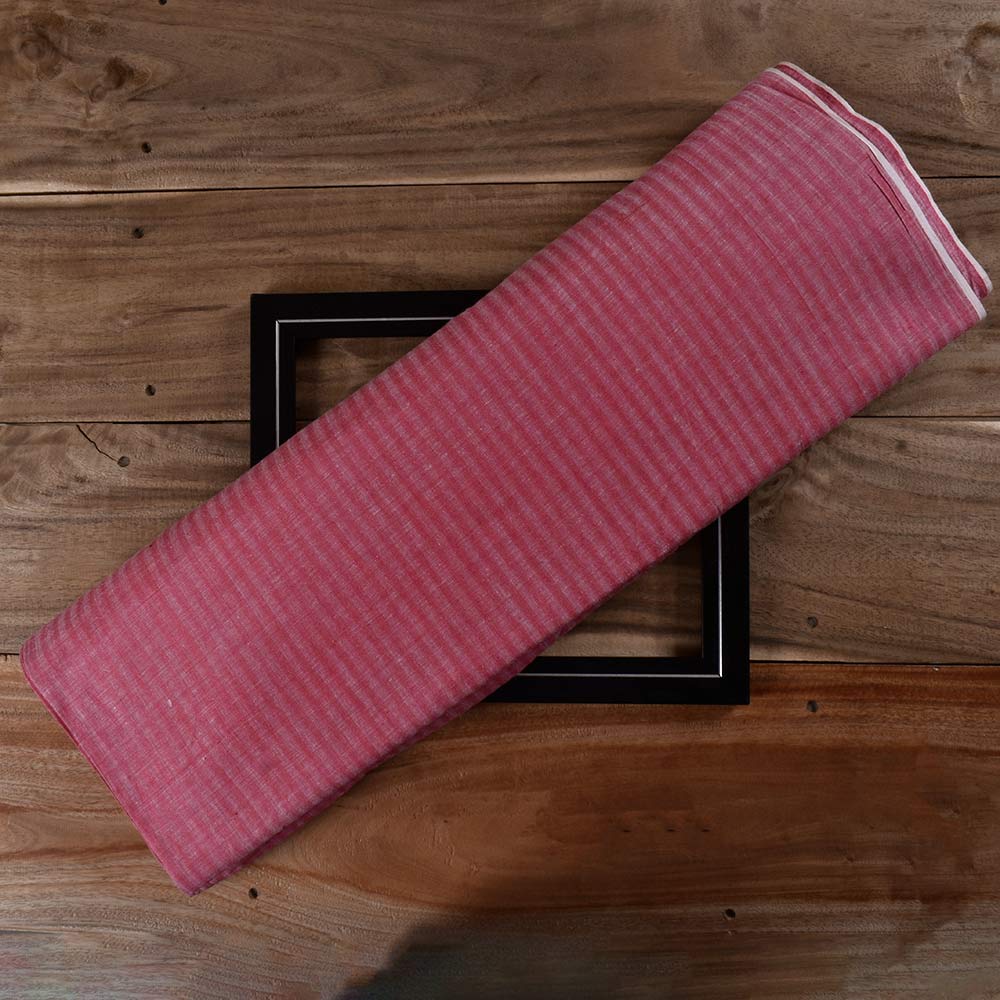 Stripe Deep Pink Khadi Cotton 100 GSM Handwoven Fabric