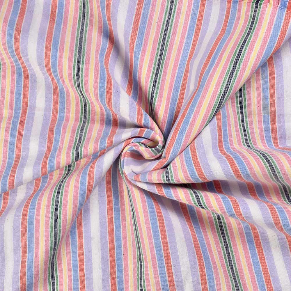 Stripe Multi Color Pure Cotton 136 GSM Handwoven Fabric