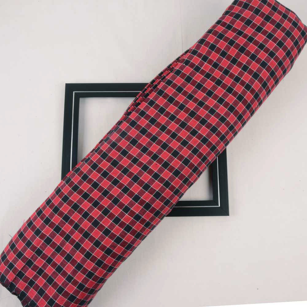 CHECK RED & BLACK PURE COTTON 94 GSM HANDWOVEN FABRIC