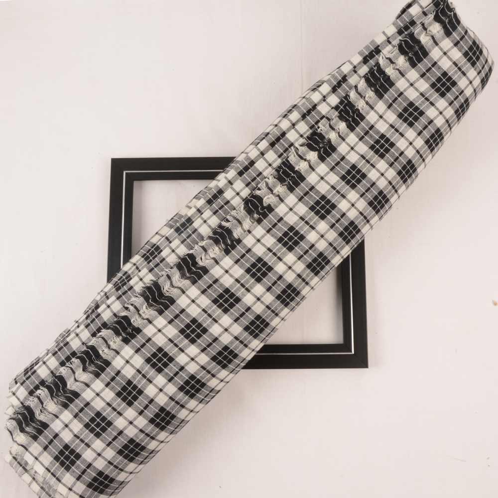 Check Black & White Pure Cotton 87 GSM Handwoven Fabric