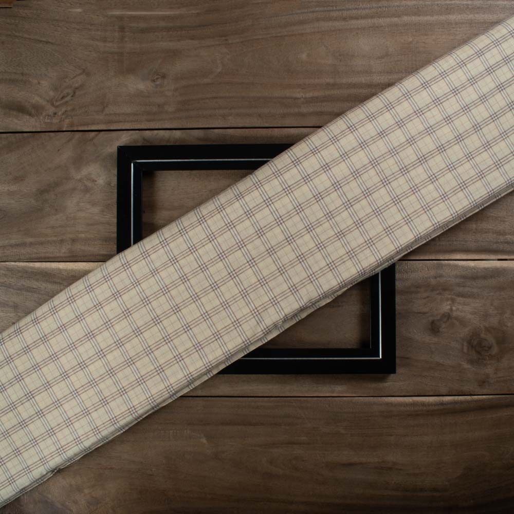 Check Creem Brown White Pure Cotton 60 GSM Handwoven Fabric