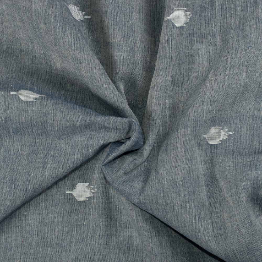 Floral Bluish Grey Jamdani Pure Cotton 55 GSM Handwoven Fabric