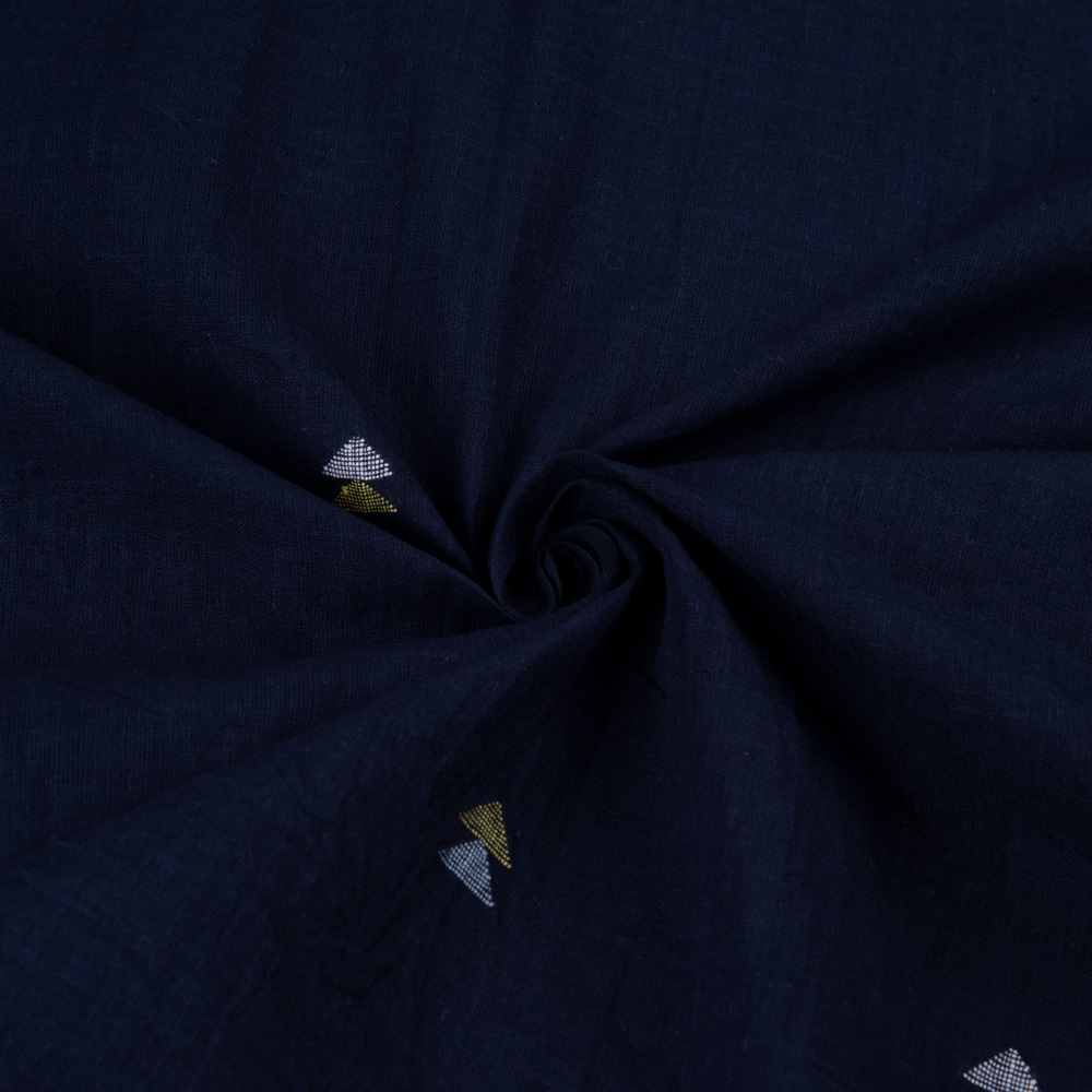 Geometric Navy Blue Jamdani Pure Cotton 64 GSM Fabric