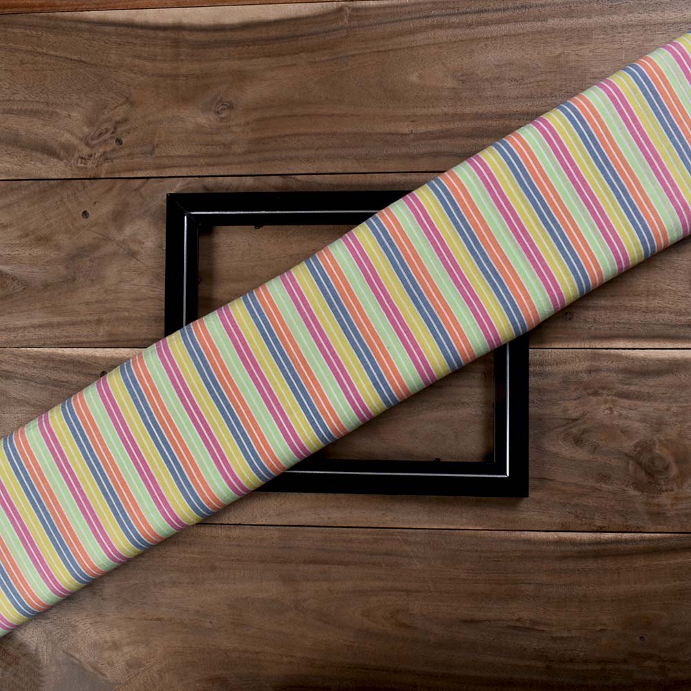 Stripe Multicolor Pure Cotton 76 GSM Handwoven Fabric