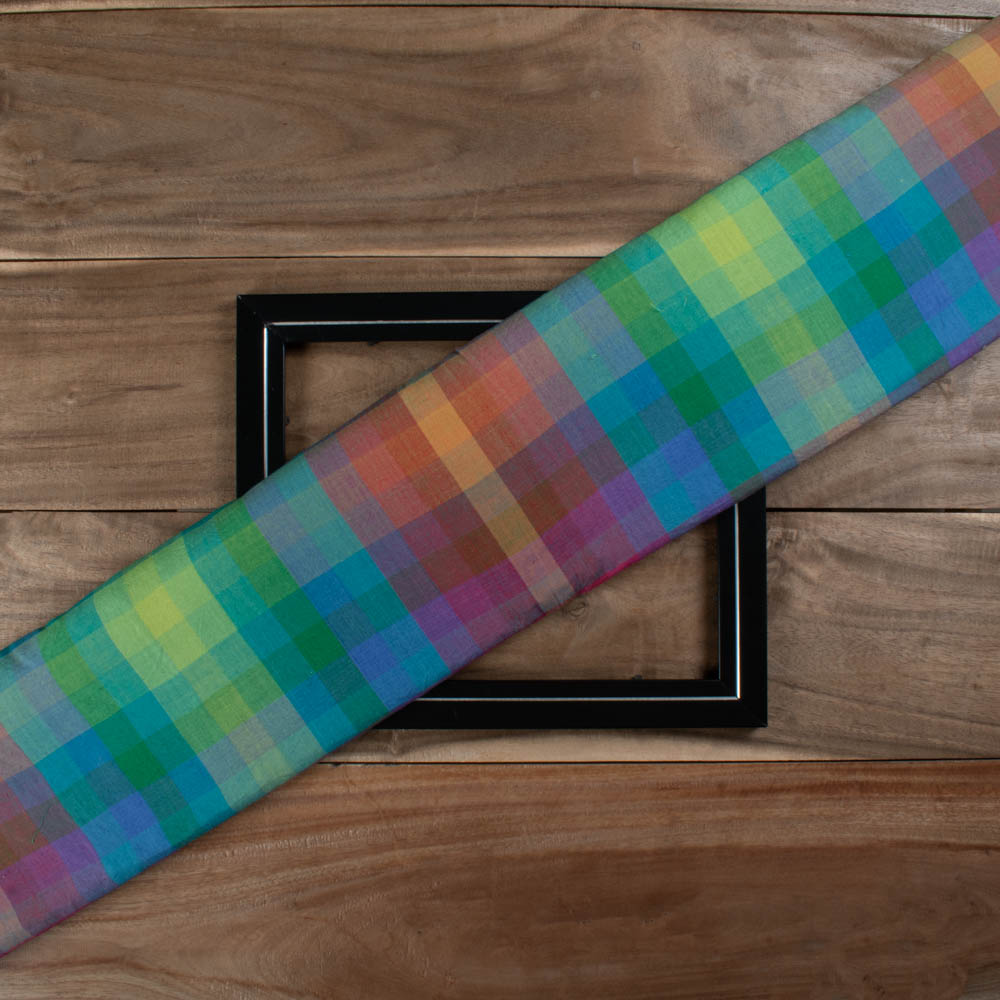 Multicolor Check Pure Cotton 90 GSM Handwoven Fabric
