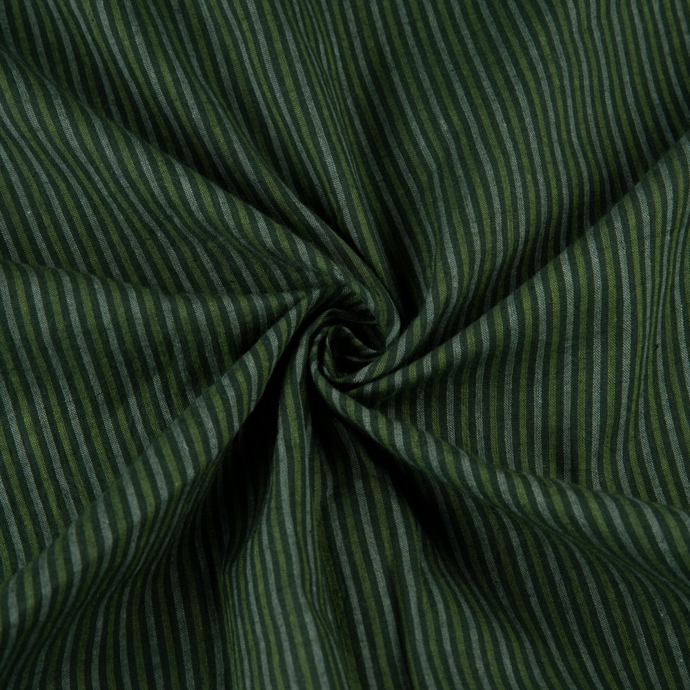 Stripe Dark Green Pure Cotton 60 GSM Handwoven Fabric