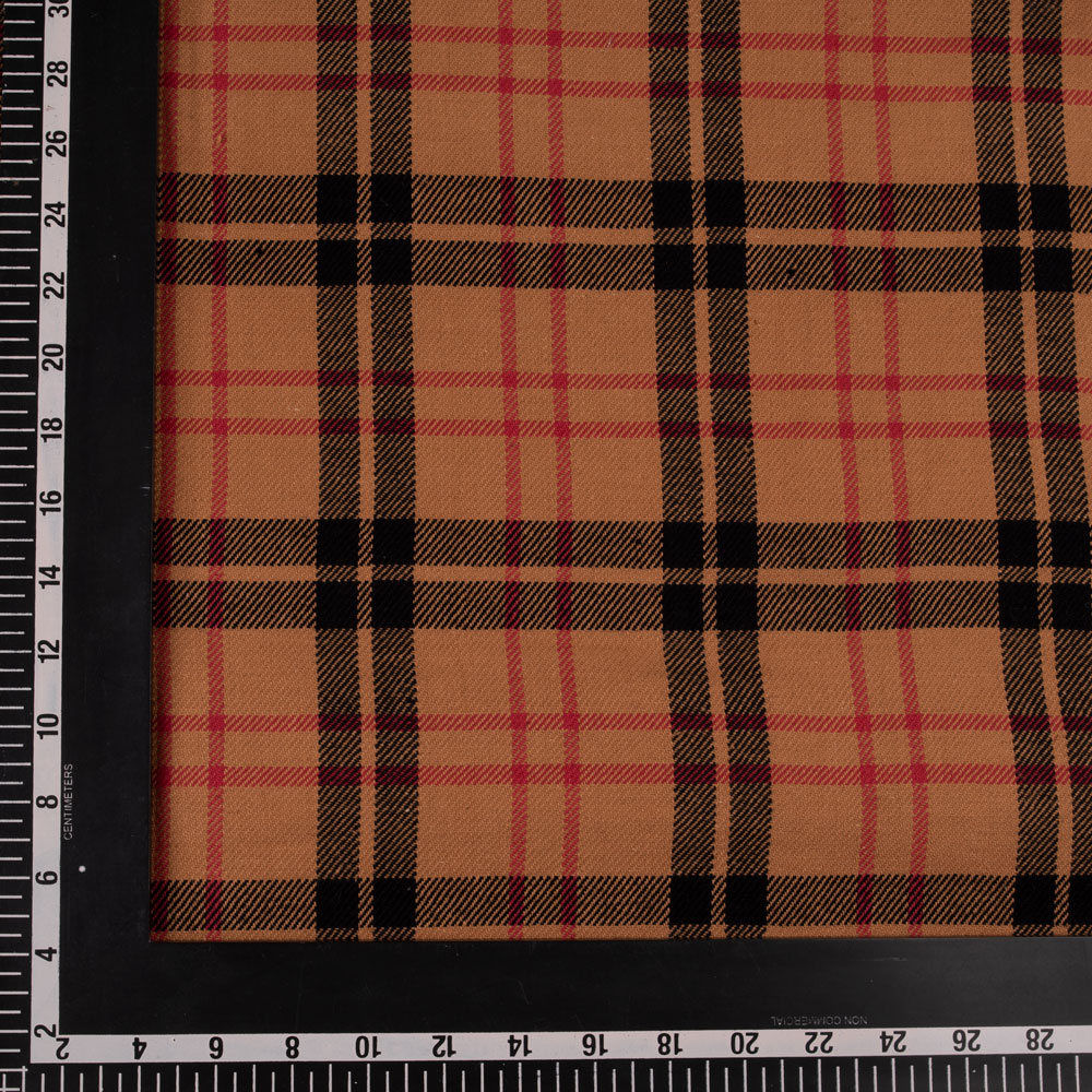 CHECK TWILL BROWN PURE COTTON 168 GSM HANDWOVEN FABRIC