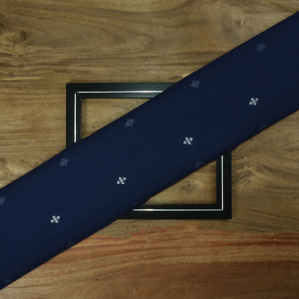 Geometric Blue Jamdani Pure Cotton 50 GSM Handwoven Fabric