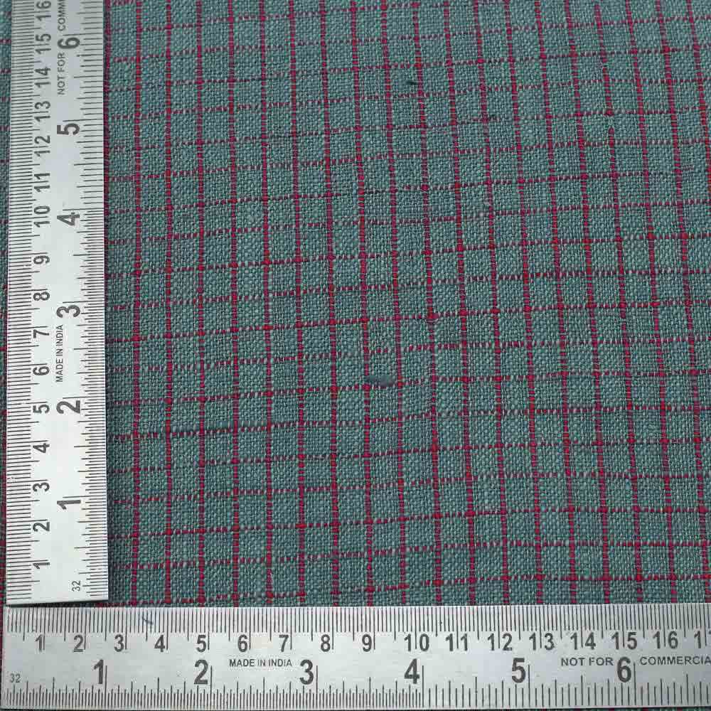 CHECK TEAL KHADI FABRIC - 200 GSM HANDSPUN & HANDWOVEN