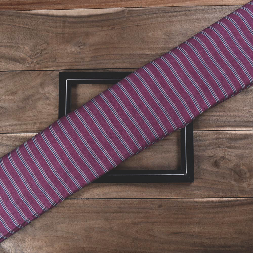 Stripe Red Blue & Cream Pure Cotton 87 GSM Handwoven Fabric