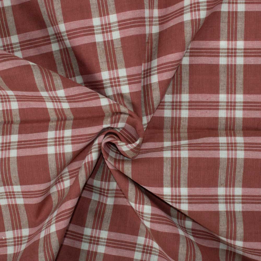 Check Red White Pure Cotton 95 GSM Handwoven Fabric