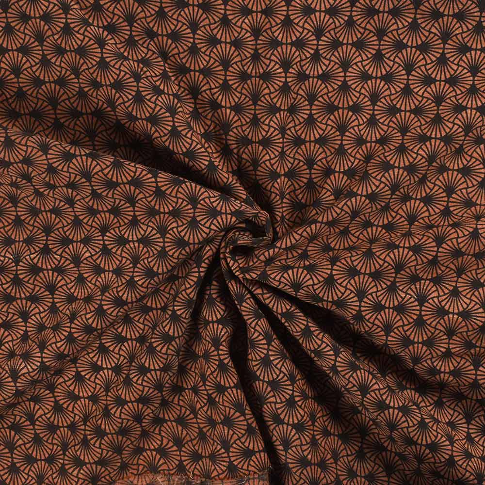 Abstract Brown & Black Screenprinted Cotton Khadi 88 GSM Handwoven Fabric