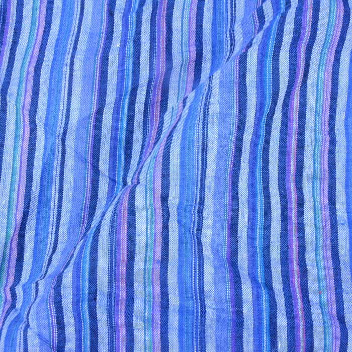 Stripe Blue Multicolour Khadi Cotton 107 GSM Handwoven Fabric
