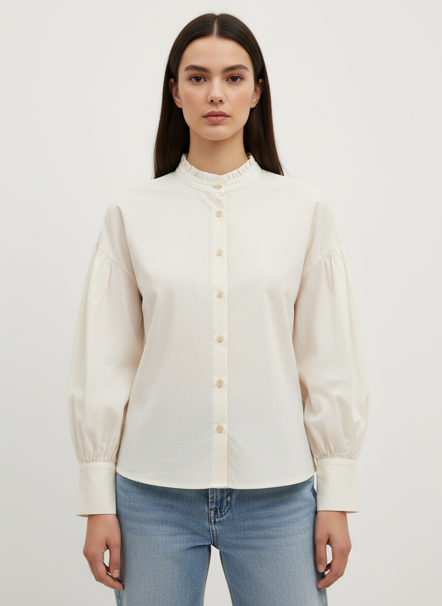 High Neck Buttoned Shirt Top