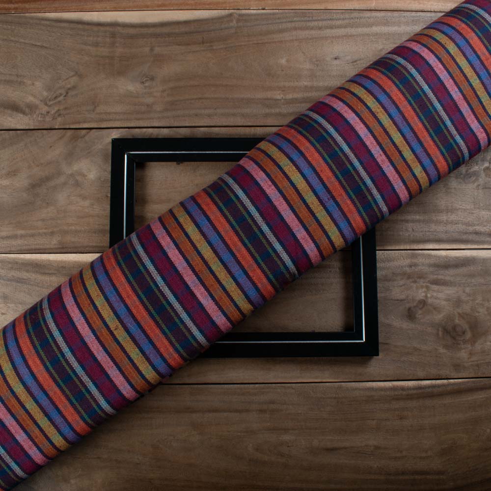 Multicolor Check Khadi Cotton 193 GSM Handwoven Fabric