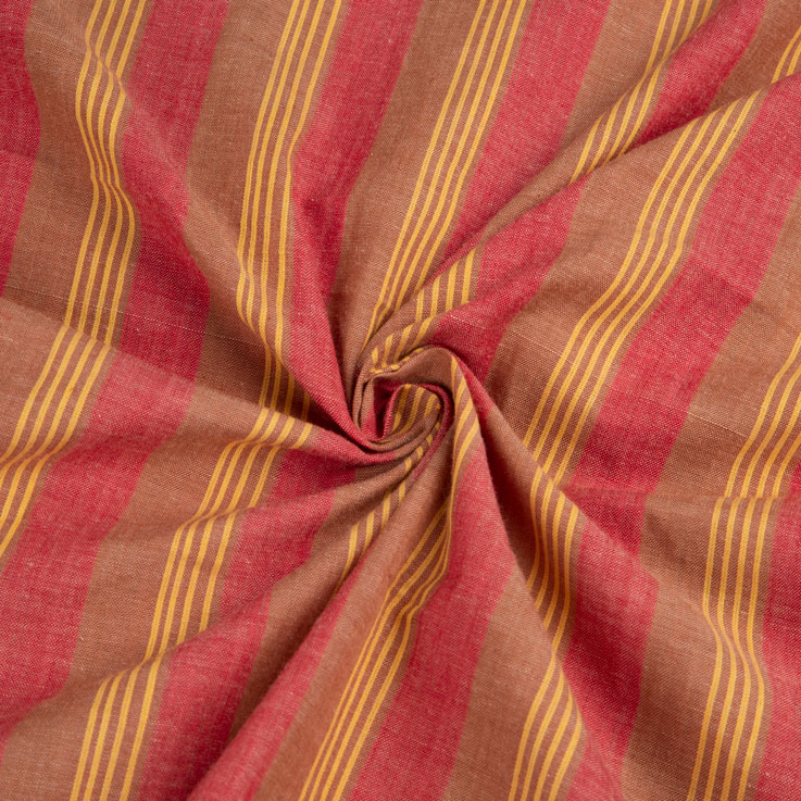 Stripe Red & Brown Pure Cotton 77 GSM Handwoven Fabric