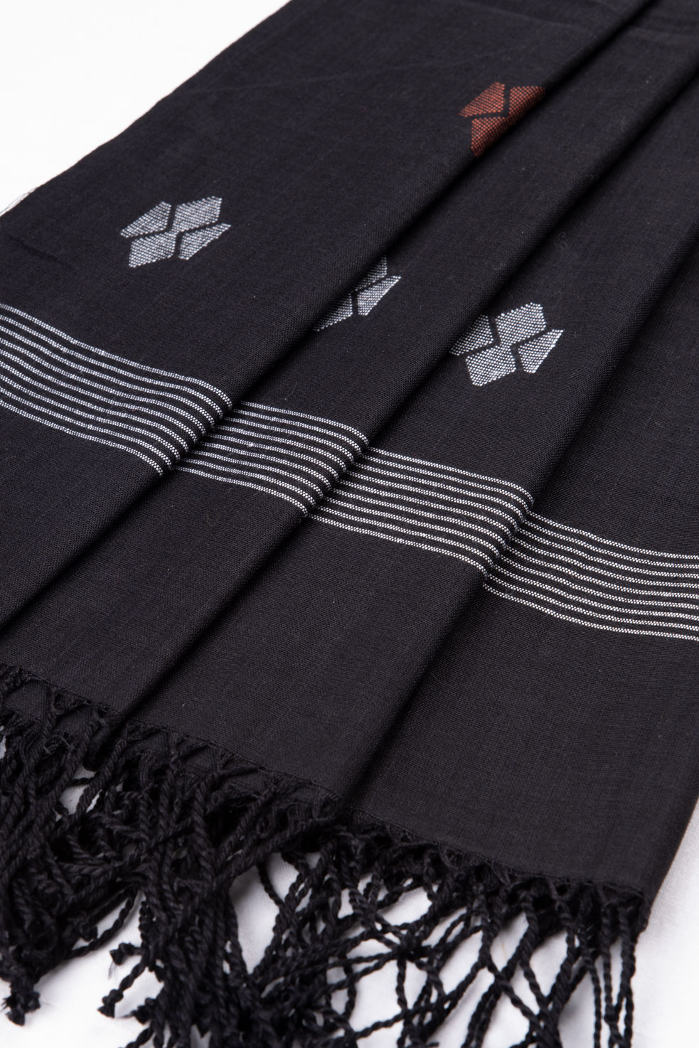 GEOMETRIC BLACK JAMDANI HANDWOVEN PURE SILK SCARF