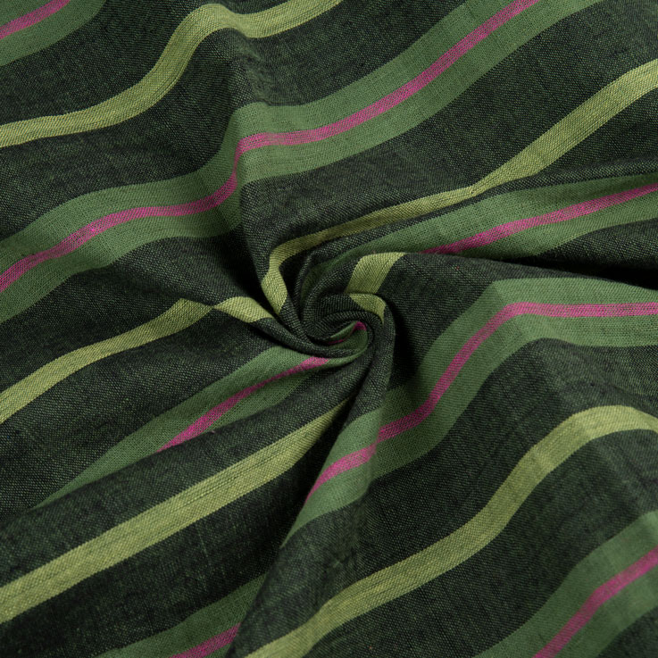 Stripe Green Pure Cotton 96 GSM Handwoven Fabric
