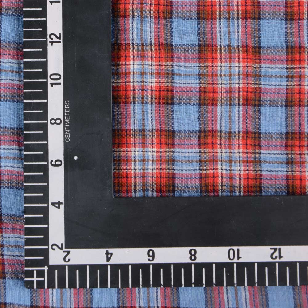 CHECK BLUE & RED PURE HANDWOVEN COTTON 70 GSM FABRIC