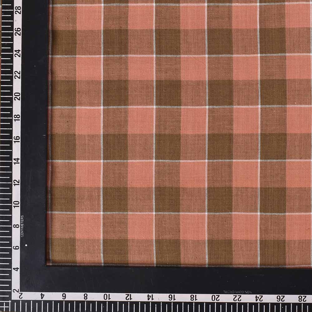 CHECK BROWN OLIVE PURE COTTON 108 GSM HANDWOVEN FABRIC