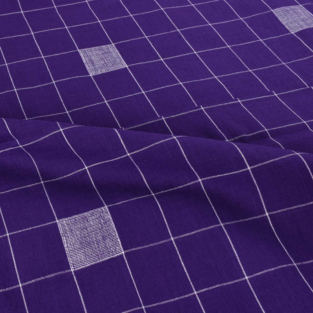CHECK PURPLE WHITE JAMDANI PURE COTTON 72 GSM HANDWOVEN FABRIC