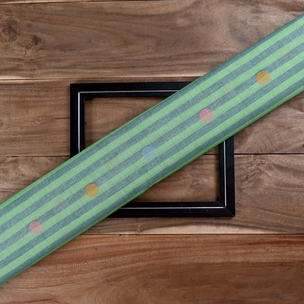 Stripe Green Jamdani Pure Cotton 60 GSM Handwoven Fabric