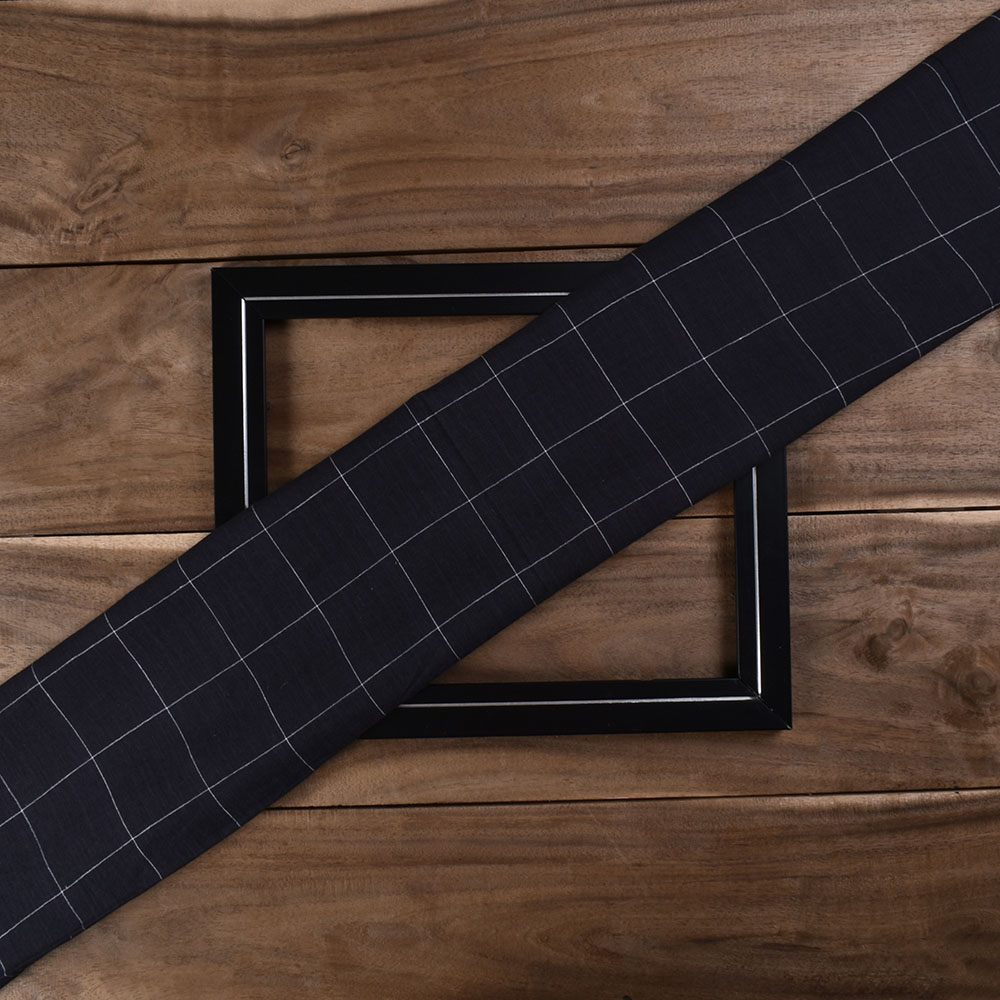 Check Black Pure Cotton 75 GSM Handwoven Fabric