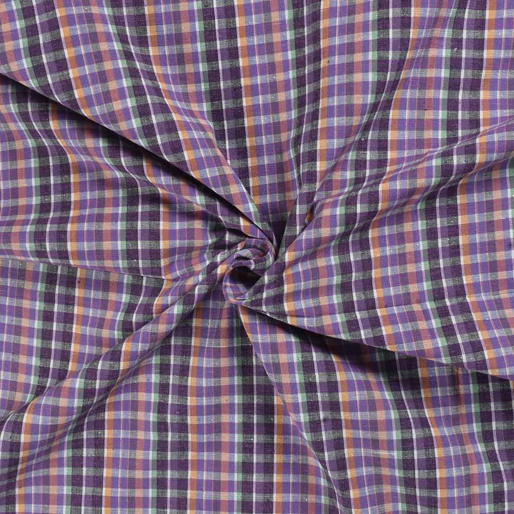Check Multicolored Khadi Cotton 114 GSM Handwoven Fabric 383