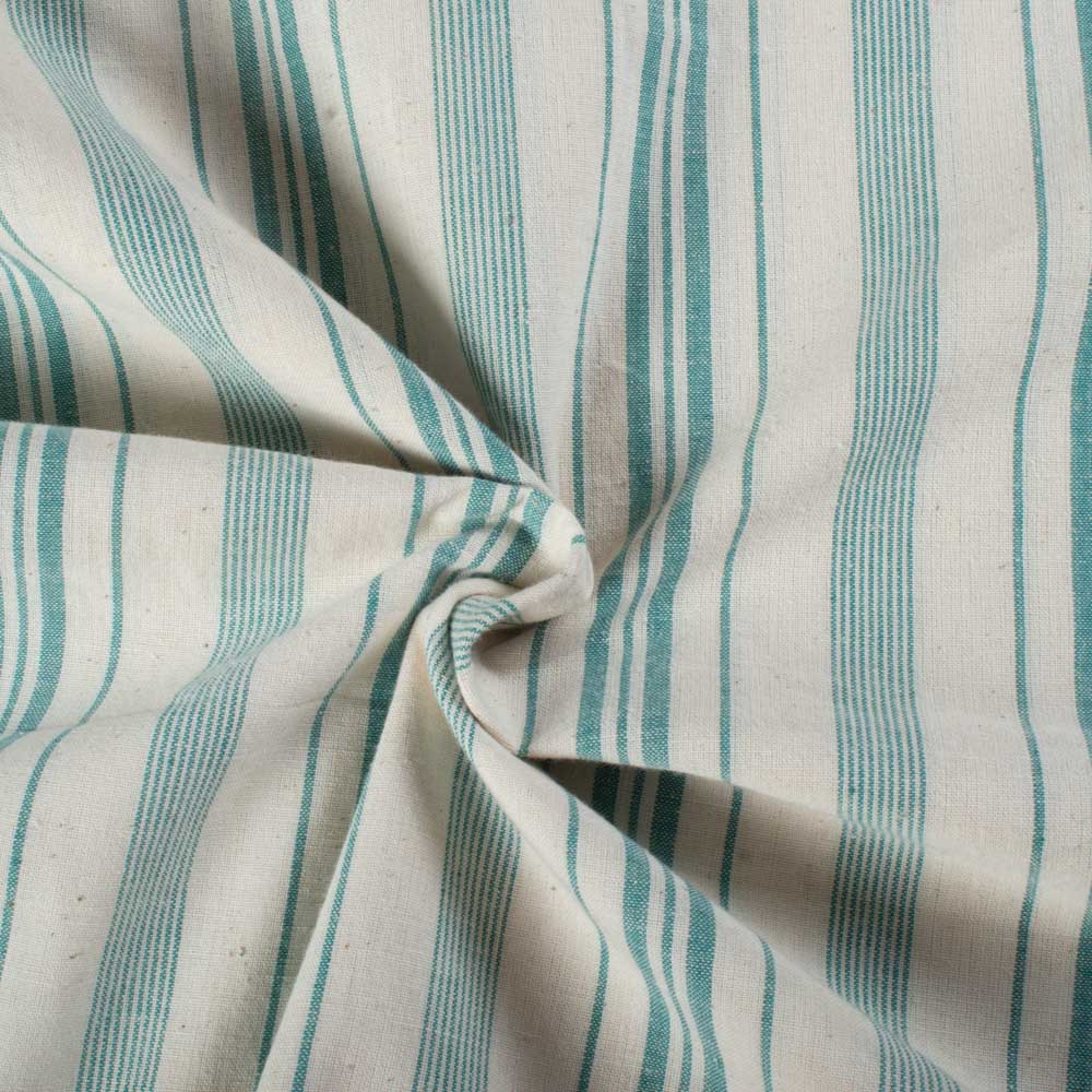 Ecru & Green Stripe 110 GSM Pure Cotton Handwoven Fabric
