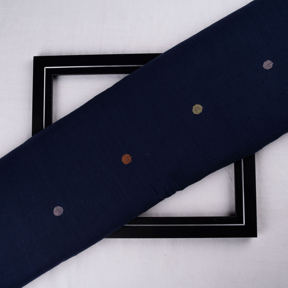 Geometric Navy Blue Jamdani Pure Cotton 62 GSM Fabric