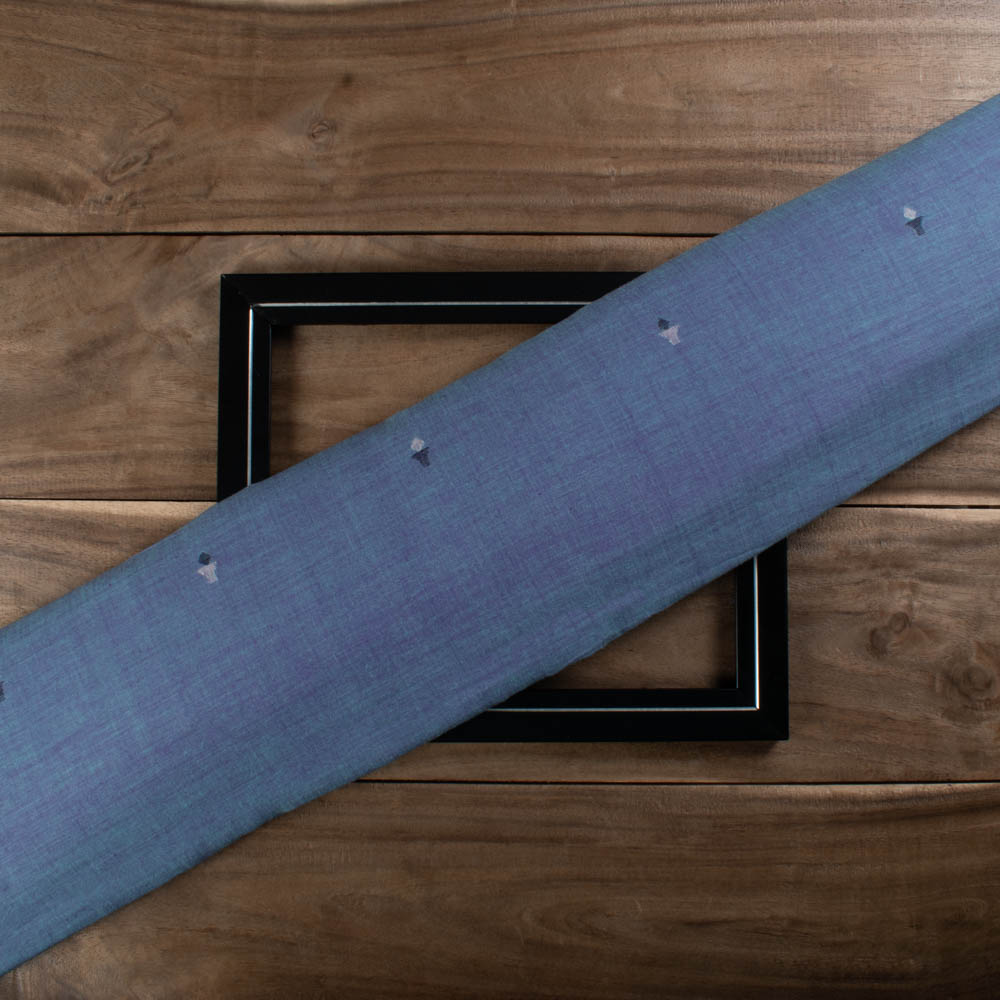 Cross Blue Jamdani Candel Motif Pure Cotton 55 GSM Handwoven Fabric