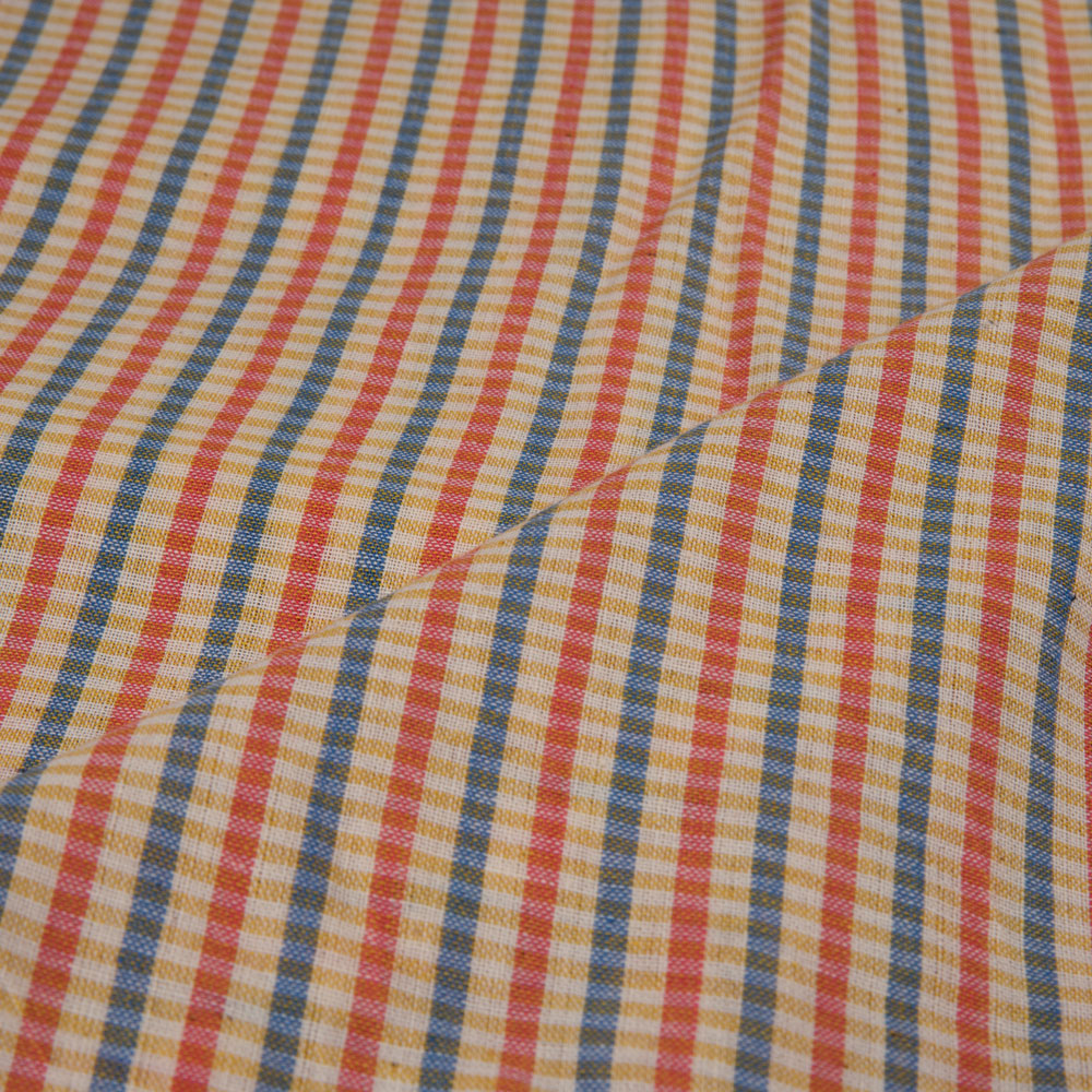 CHECK MULTICOLOUR PURE COTTON 94 GSM HANDWOVEN FABRIC