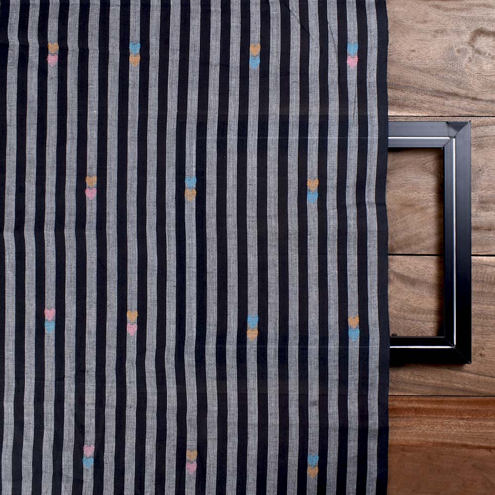 STRIPE BLACK WHITE JAMDANI PURE COTTON 62 GSM HANDWOVEN FABRIC