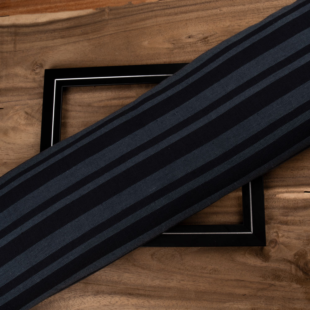 Stripe Twill Black Cotton Khadi 128 GSM Handwoven Fabric