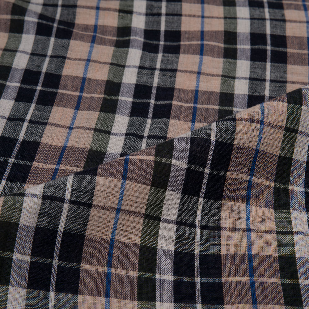 CHECK BROWN & BLACK PURE COTTON 94 GSM HANDWOVEN FABRIC