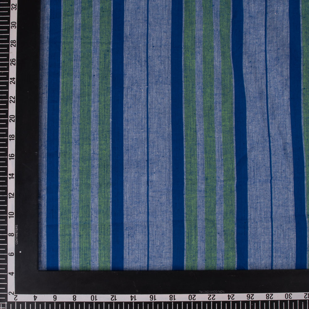 STRIPE BLUE & GREEN PURE COTTON 90 GSM HANDWOVEN FABRIC