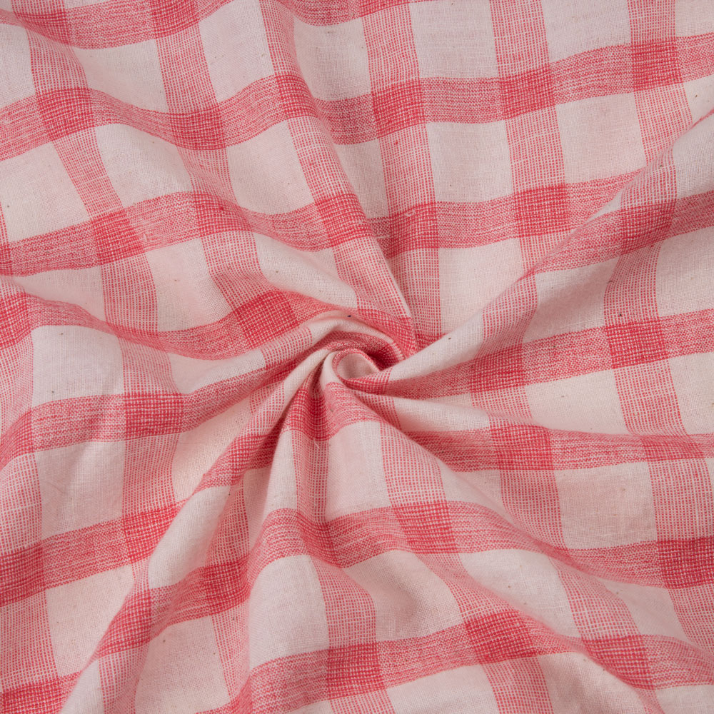Check Red & White Pure Cotton 102 GSM Handwoven Fabric