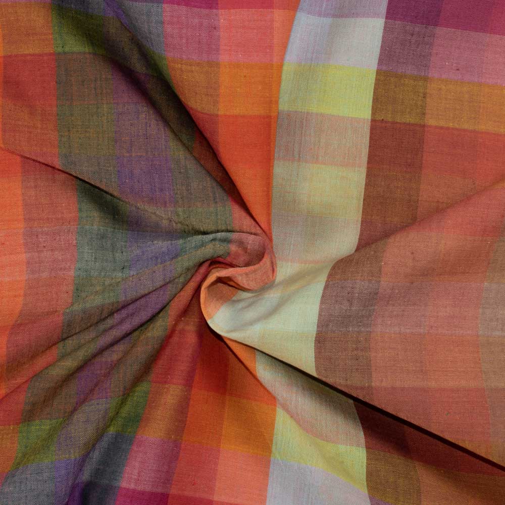 Check Multicolor Pure Cotton 85 GSM Handwoven Fabric 684