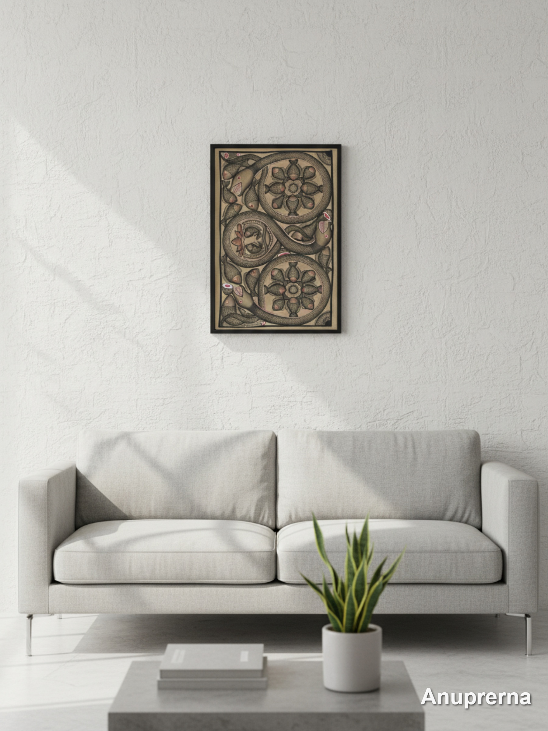 Snakes & Fishes Monochromatic Pattachitra Wall Art Decor
