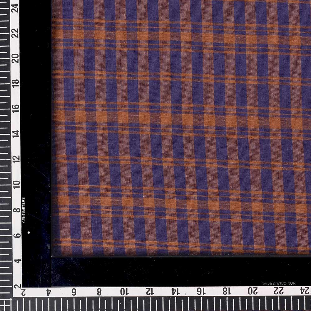 CHECK BLUE & BROWN KHADI COTTON 102 GSM HANDWOVEN FABRIC