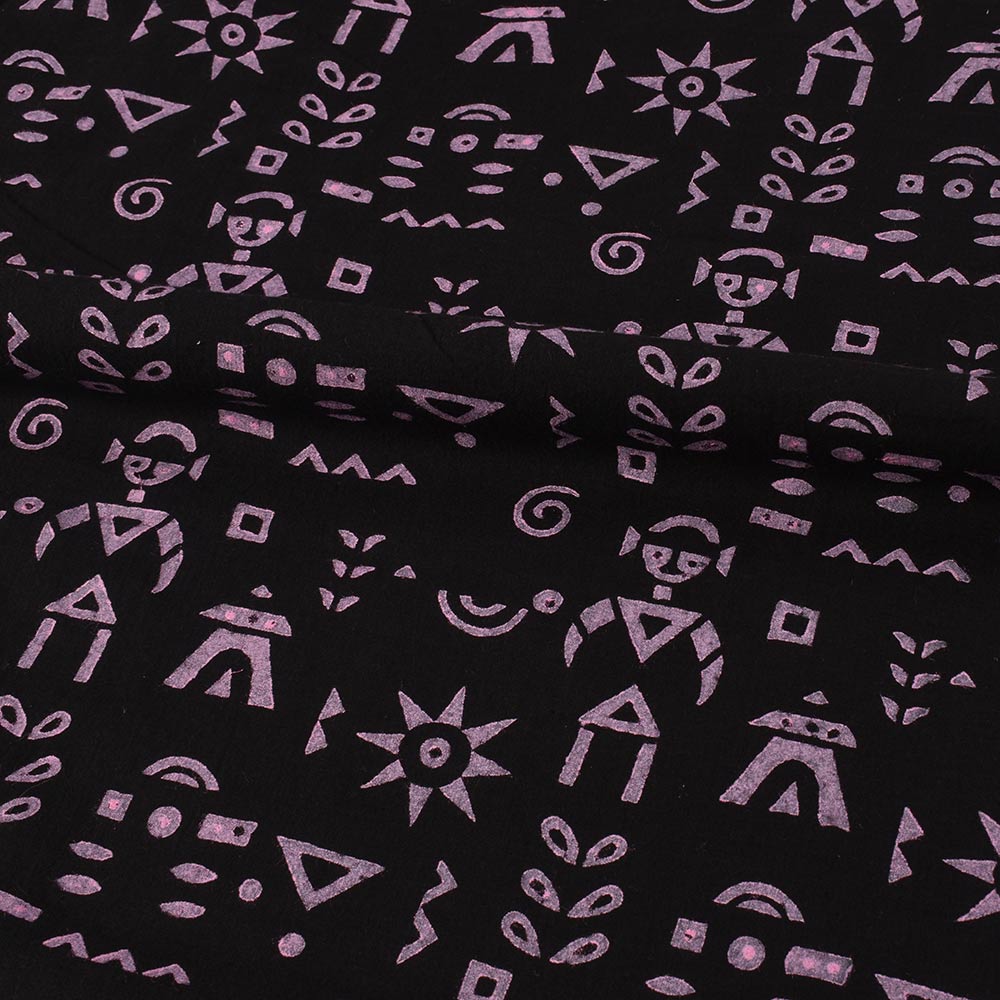 ABSTRACT BLACK BLOCK PRINTED PURE COTTON 65 GSM HANDWOVEN FABRIC 38