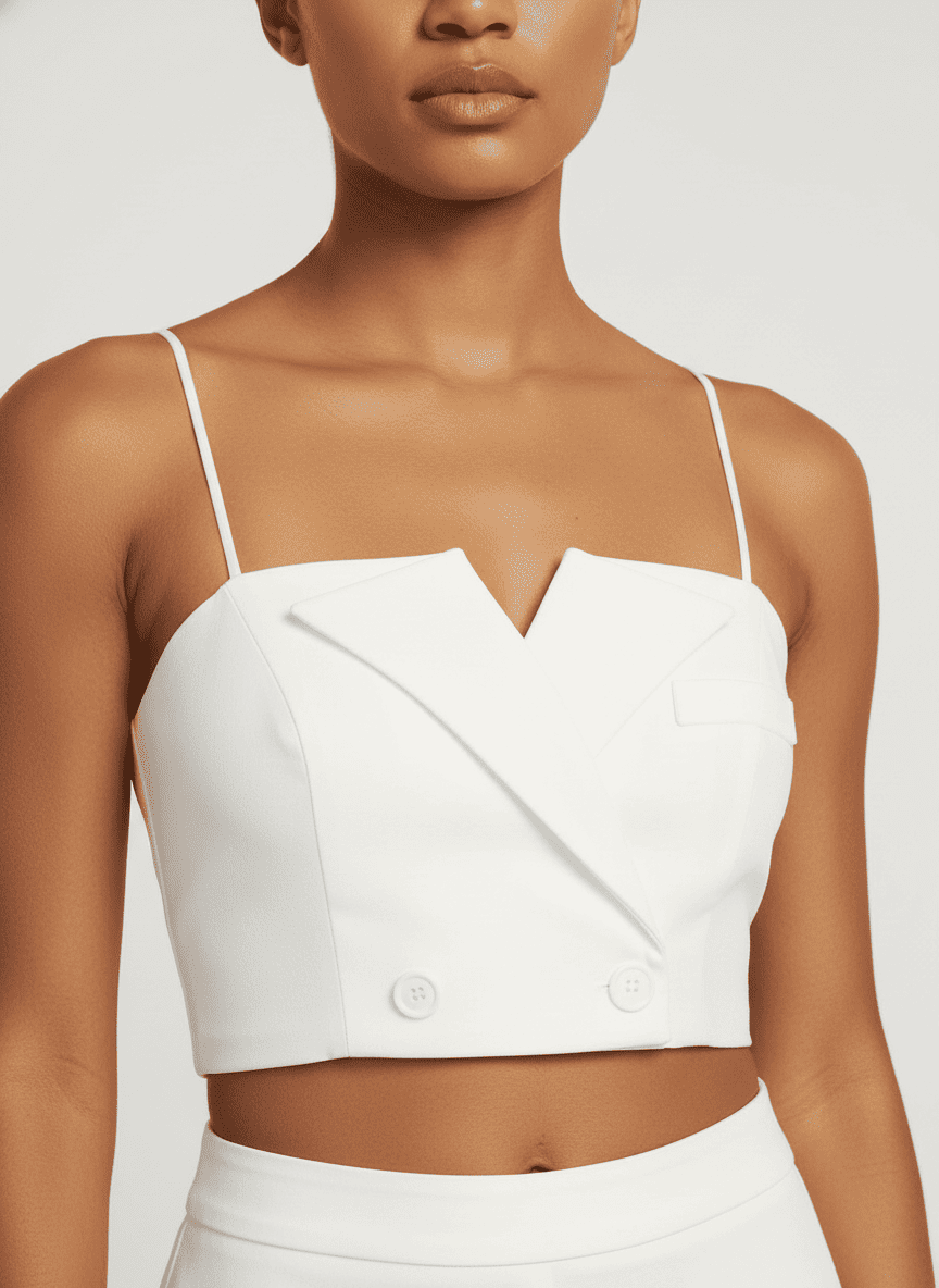 Cropped Spaghetti Sleeves Top With Collar Design