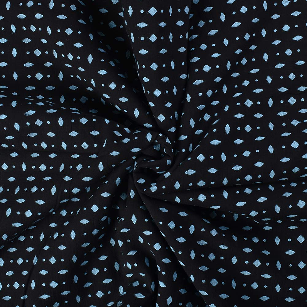 Abstract Blue Block Printed Pure Cotton 65 GSM Handwoven Fabric
