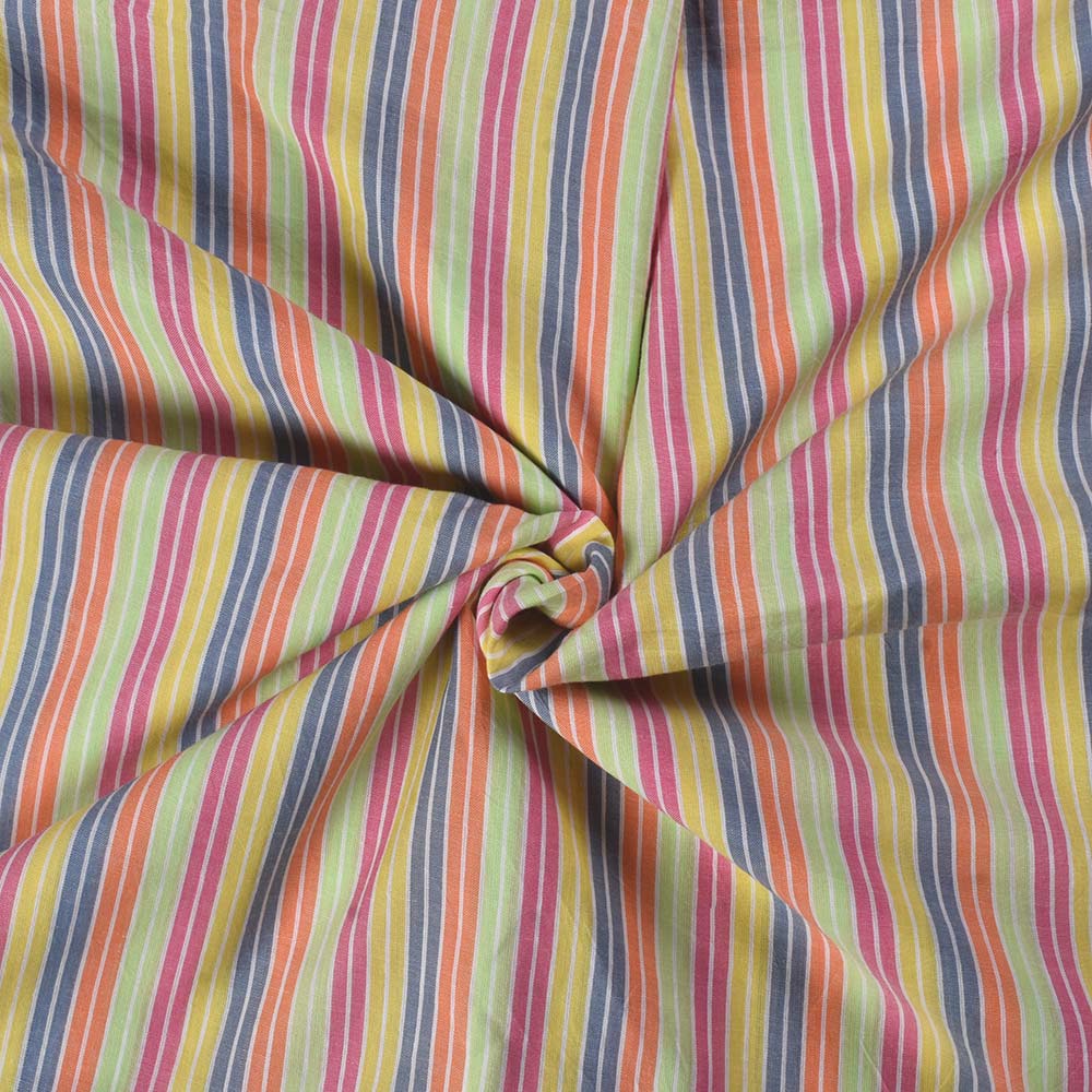 Stripe Multicolor Pure Cotton 76 GSM Handwoven Fabric