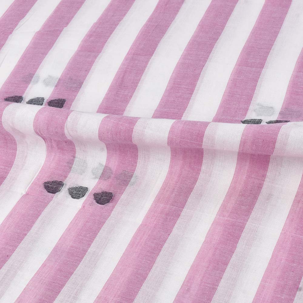 STRIPE PINK & WHITE GEOMETRIC JAMDANI PURE COTTON 55 GSM HANDWOVEN FABRIC