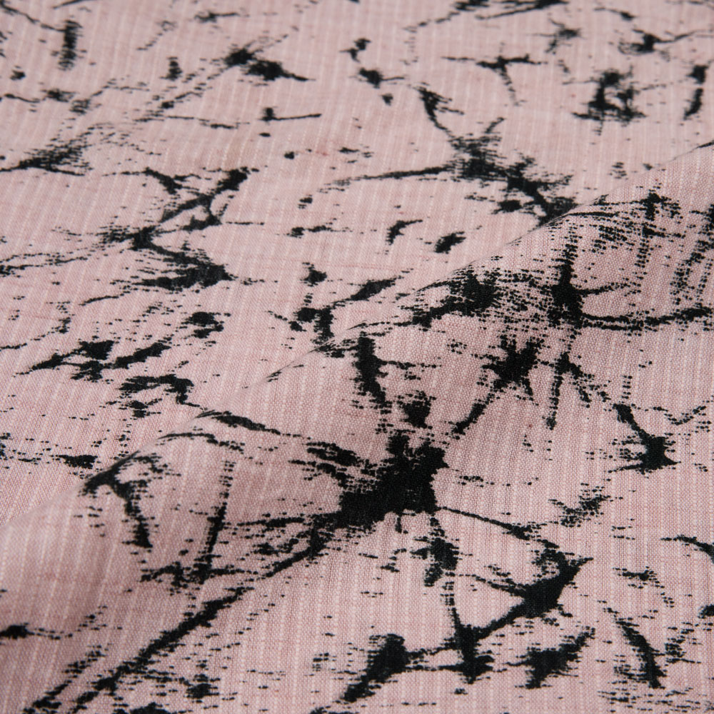 ABSTRACT PINK & BLACK SCREENPRINTED COTTON KHADI 104 GSM HANDWOVEN FABRIC