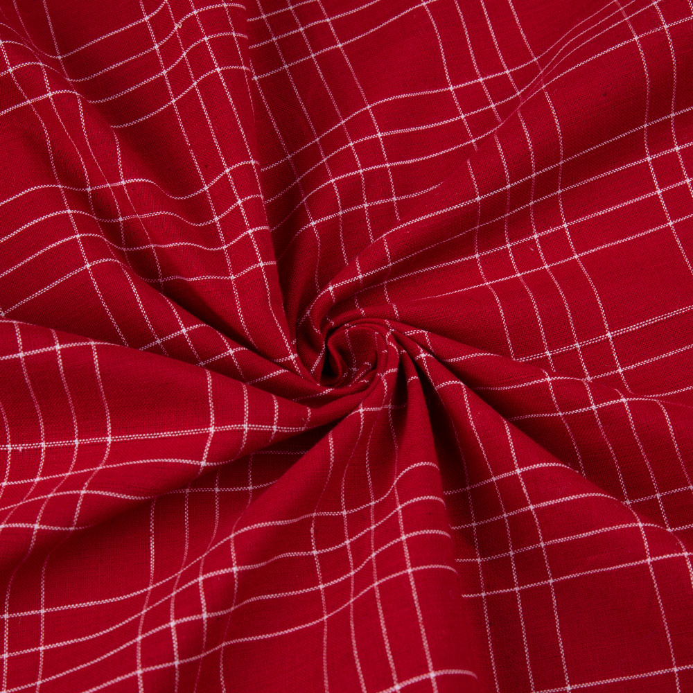 Check Red Pure Cotton 110 GSM Handwoven Fabric